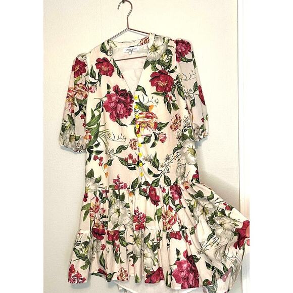 Great Jones White Floral Shift Magnolia Flower Summer V Neckline Dress sz Small - Picture 2 of 9